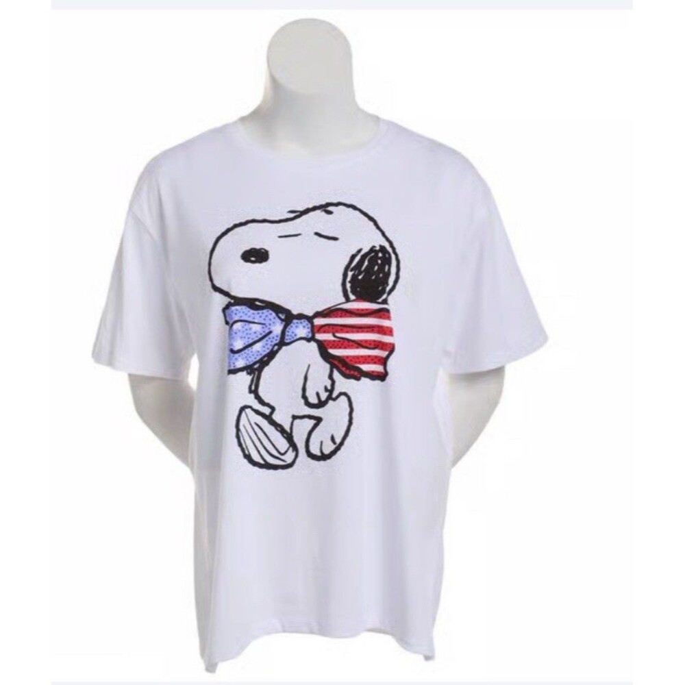 Snoopy Peanuts Americana White Graphic Short Sleeve Tee Size Small